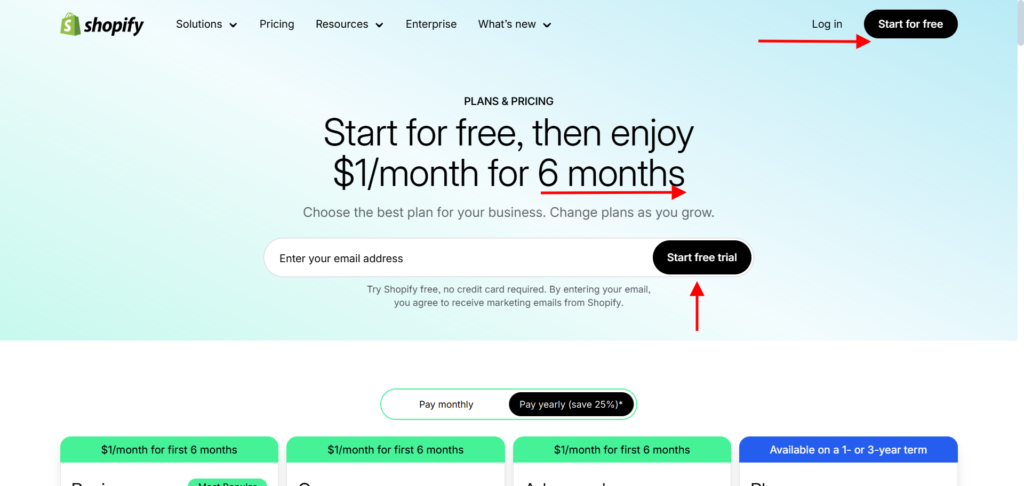 shopify 6 month trial