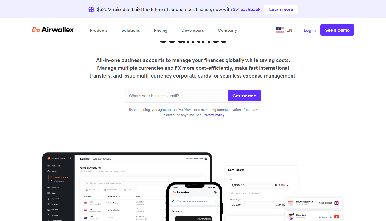 Airwallex business account dashboard